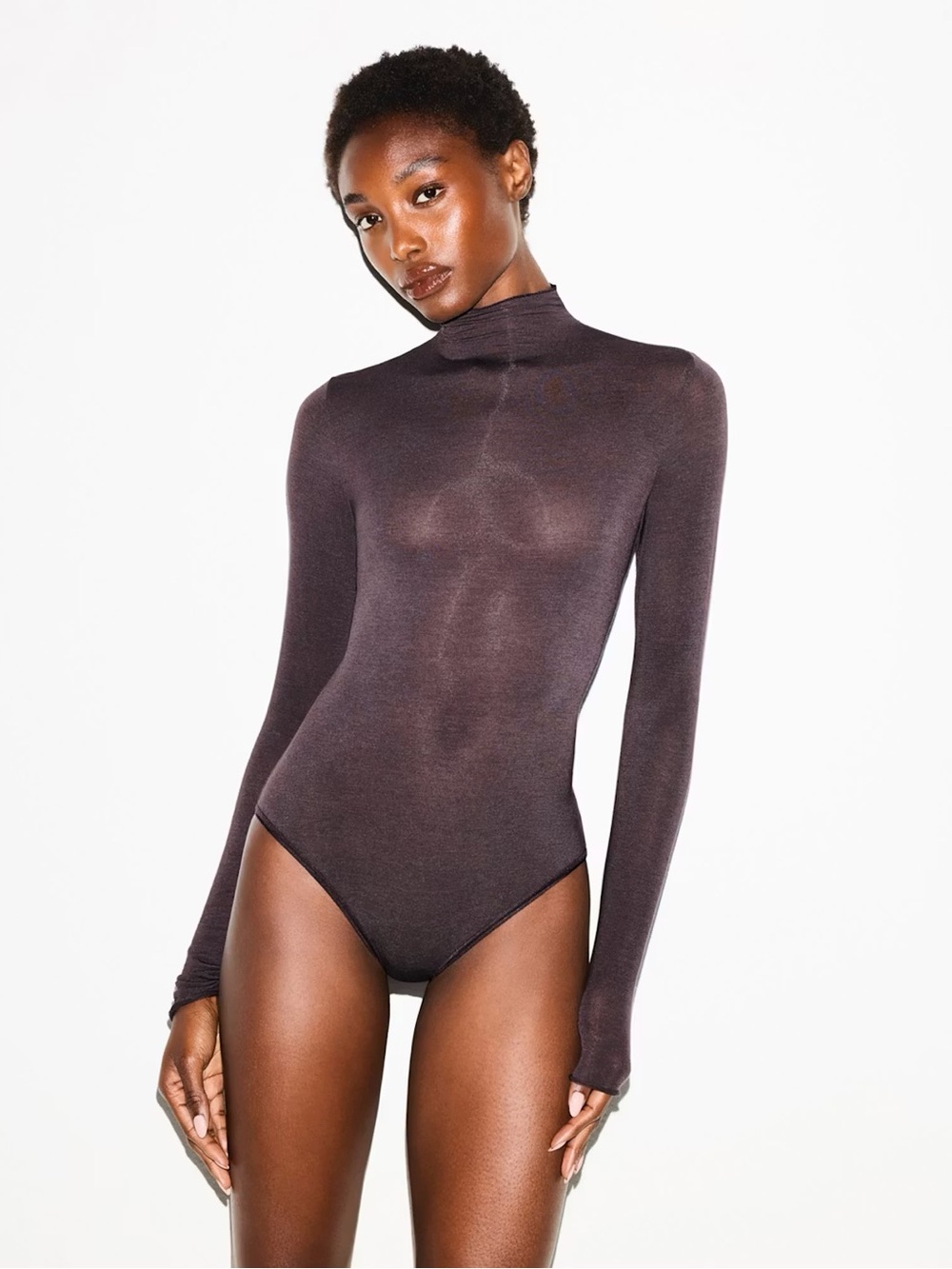 SKIMS SHEER MODAL LONG SLEEVE TURTLENECK BODYSUIT - NWT - PHOENIX - M